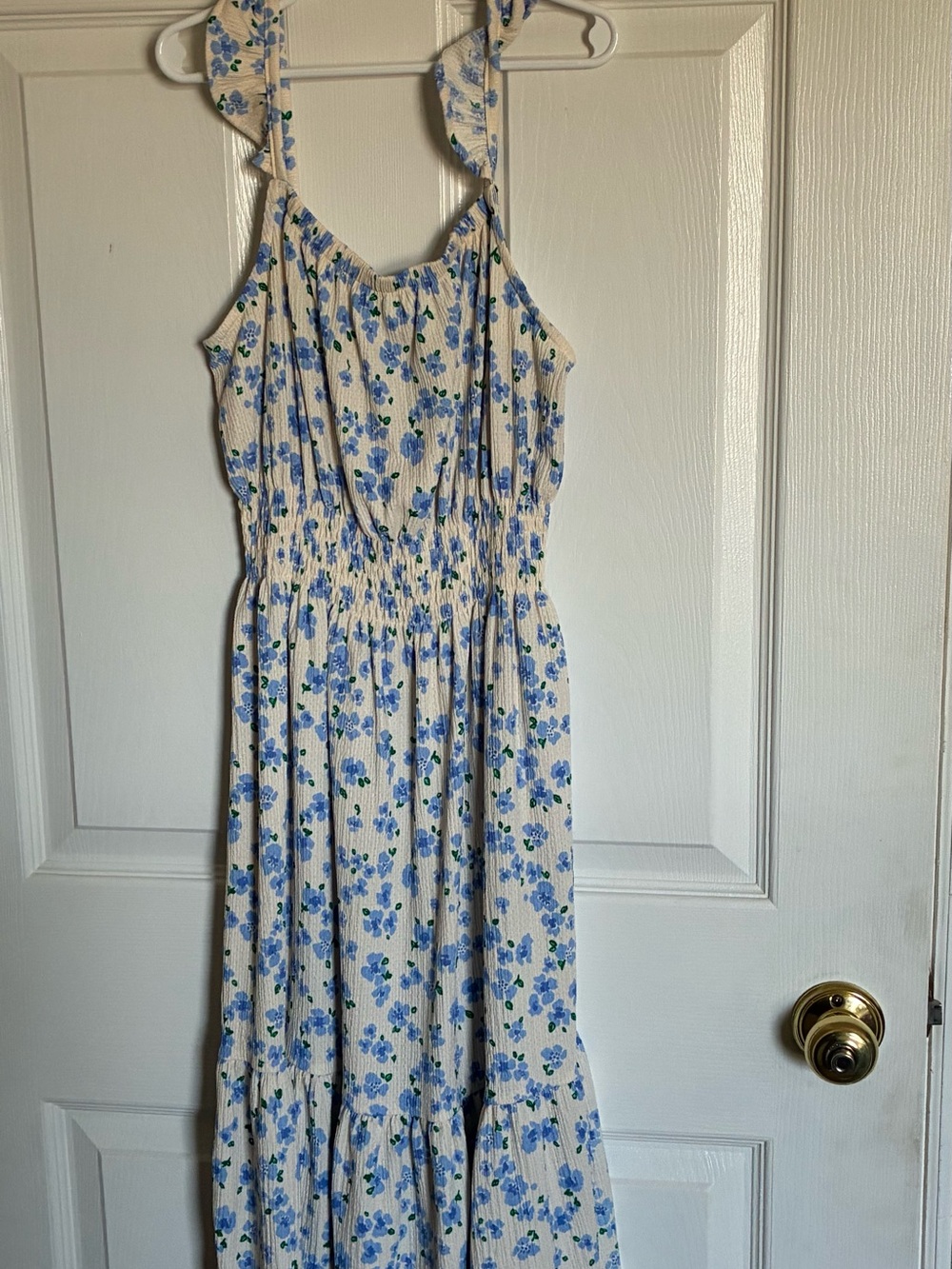 Zara White Maxi Dress with Blue Floral Print
